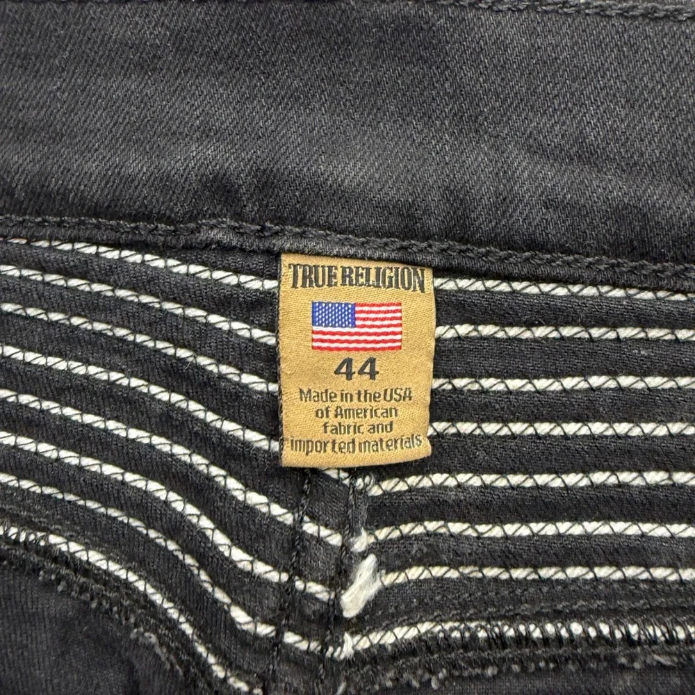 True Religion Rocco Relaxed Skinny Moto Biker Jeans Black Mens Size 44 USA Made‎